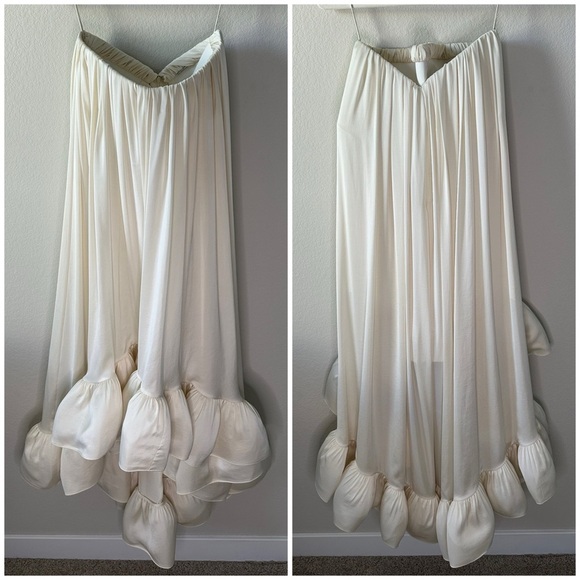 Alexis Alfi Ruffled High Low Dress Gown White SZ L - Picture 3 of 11